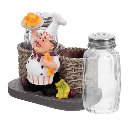 Mikikit Frascos de Condimentos Dobles con Diseño Chef Europeo Saleros y Pimenteros Decorativos para Cocina Restaurantes y Cafeterías Envases Prácticos y Resistentes para Especias