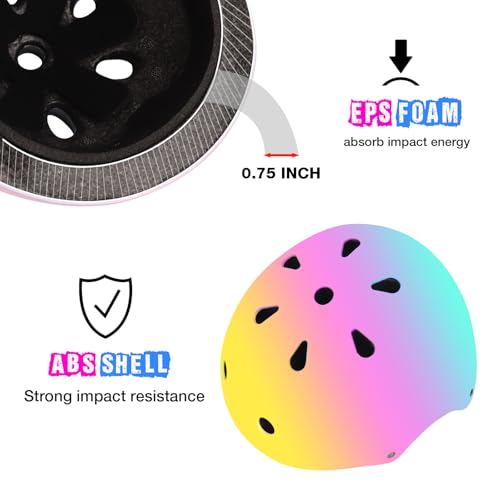 Image of Color Gradient Adjustable Bike Helmet with Knee and Elbow Pads - Kids Toddler Boys and Girls Skateboard Helmet for Ages 3-14 | Ideal for Riding, Scooters, Inline Skating, Longboarding, Roller Skating