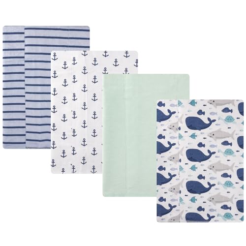 Image of Hudson Baby Cotton Flannel Burp Cloths 4-Pack, Sea Friends, One Size