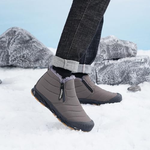 Image of Jakcuz Men's Water-resistant Snow Boots | Faux Fur Lined, Side Zipper & Non-Slip Outsole, Outdoor Winter Cold Weather Boots
