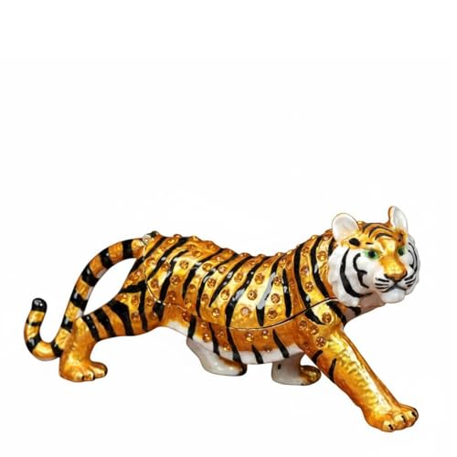 STYLEHEAVEN Metal Enamel Jewelry Box, Tiger Figurine, Crystal