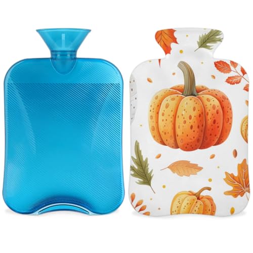 Hot Water Bottle with Soft Cover,2L Thanksgiving Pumpkins Hot Water Bag for Hot and Cold Compress, Hand Feet Warmer, Colorful Pumpkin Rubber Hot or Cold Water Bottle Halloween Christmas Decorations
