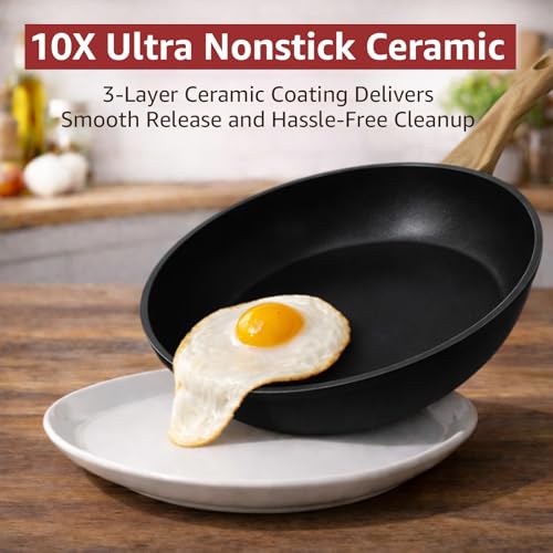 Image of Bazova 23-Piece Pots and Pans Set Non Stick,Titanium Ceramic Cookware Set Non Toxic,Long-Lasting,PFAS Free,Induction Compatible,Complete Kitchen Set with 3 Frying Pans for All Cooking needs