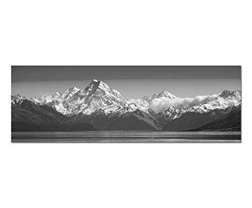 Paul Sinus Art - Photo panoramique sur toile - Noir/blanc - 120 x 40 cm - Nouvelle-Zélande, montagne, neige