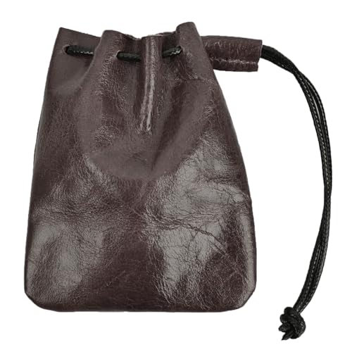 Monedero, Bolsa de Cuero con Cordón 14,5x12,5cm, Bolsa de Almacenamiento para Joyas para Hombres y Mujeres (Marrón Oscuro)
