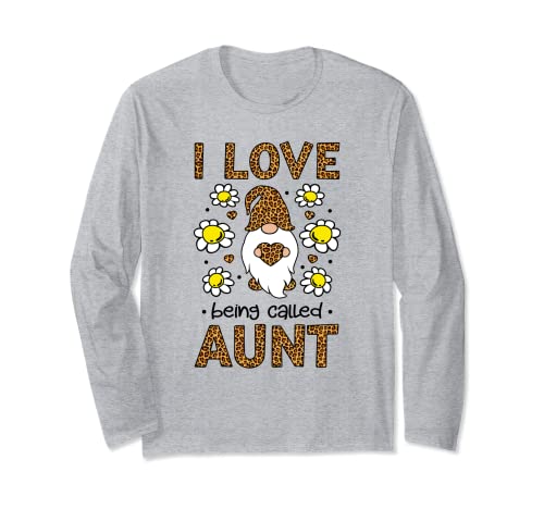 I Love Being Called Aunt Leopard Gnome Cute Mother's Day Manche Longue