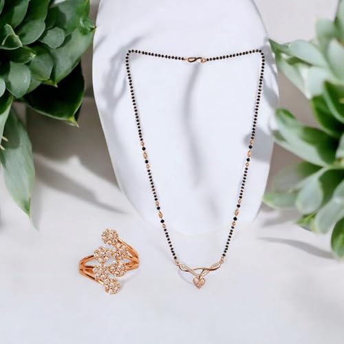 Image of Nilu's Collection American Diamond Rose Gold Plated Designer Mangalsutra Pendant for Girls and Women (With Chain) (Style 1)