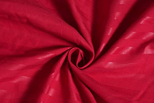 Image of DECOR2ADMIRE 300 Thread Count Premium Glace Cotton Plain Stripe Single Bedsheet with One Pillow Cover (60 inch x 90 inch) (Red, Pack of 2)