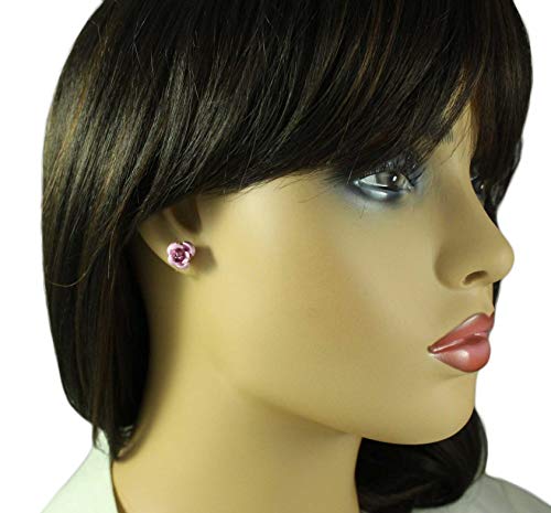Pink Aluminum Rose Flower Stud Pierced Earring2