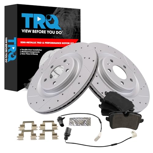 Image of TRQ Performance Rear Brake Pad and Rotor Set Semi Metallic G Coated Rotors Compatible with 2014-2018 Audi A6 2012-2018 A6 Quattro 2012-2018 A7 Quattro 2013-2014 A8