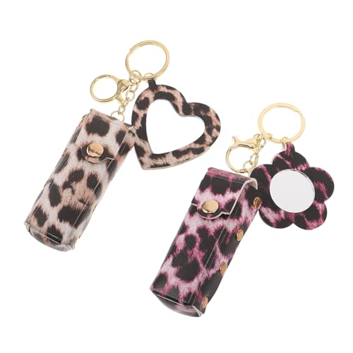Mikinona 2 Pièces Pochette Lipstick Organizer Léopard Cuir PU Résistant avec Miroir Intégré Mini Trousse de Voyage Compacte pour Lèvres et Soin Porte-Lipstick Portable pour Femmes