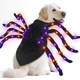 Camlinbo 24 LED Spider Dog Halloween Costume for Small Medium Large Dogs, Furry Giant Spider with Orange Purple Lights Puppy Pet Costume Outfits Clothes Funny Halloween Costume Party Cosplay
