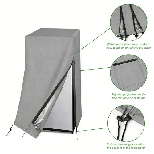 Image of Refrigerator Cover for Most 3.0 Cu Ft Freezer, Waterproof & Dustproof Fridge Cover for Protecting Upright Freezers /Beverage Refrigerator-Grey (23 inchW x 23 inchD x 34 inchH)