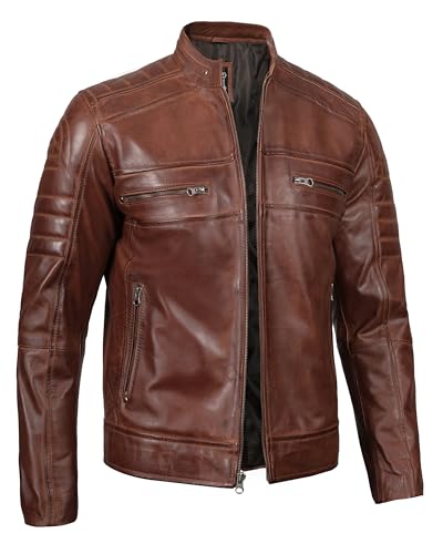 fjackets Cafe Racer Leather Jacket Men - Real Lambskin Natural Grain Leather Moto Style Jackets For Mens3