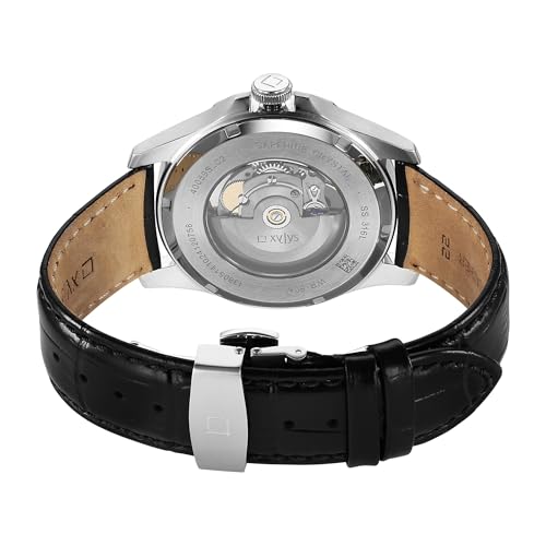 Image of Xylys Provenance Swiss Automatic Analog Grey Dial Black Leather Strap Watch for Men - 40059SL02E