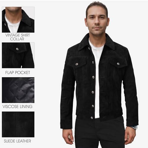 Mens Premium Brown Suede Leather Trucker Jacket - Vintage Classic Motorcycle Western Goat Leather Coat4