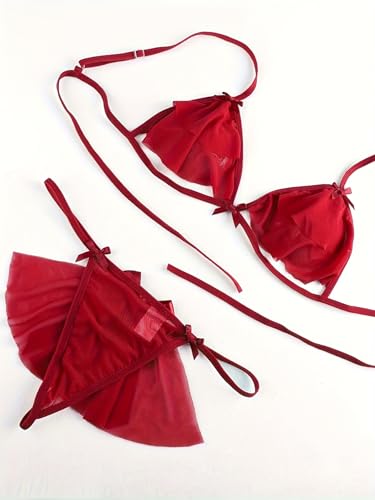 Image of Women's Sexy Lingerie Set - Sheer Mesh Bra & Panty with Ruffle Detailing | Two-Piece Nightwear Set