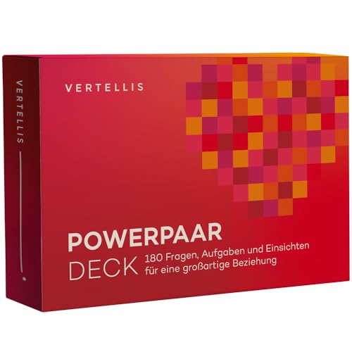 Vertellis Powerpaar Inspirationskartendeck - 180 Fragen Fur Beziehungsstarkung 6 Kategorien Geschlechtsneutral Fur Paare in jeder Phase - Kartenspiel ab 16 Jahren 14x10 cm