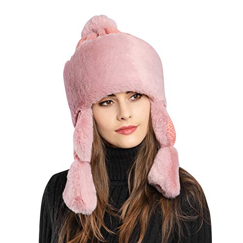 MISSMAO_FASHION2019 Fellmütze Polarmütze Pelzmütze Tschapka Uschanka Mütze Kaninchenfell Russenmütze Schapka Damenmütze Fellmützen Polarmützen Pelzmützen Pink Einheitsgröße Cover