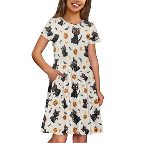 Image of Short Sleeve Dress for Girls with Pockets Cute Toddler Girl Clothes Summer 2-12