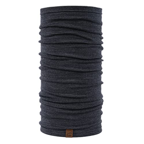 ACUSHLA Multifunktionstuch 100% MerinoWolle für Damen & Herren, mitteldick Schlauch-Schal oder Stirnband, Premium Schutz, Temperaturregulierend, Atmungsakti | Schal Merinowolle(Dunkelgrau) Cover