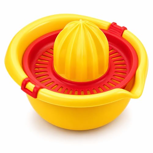Image of Premium Manual Citrus Juicer with Strainer | Lemon Squeezer & Orange Juicer | Hand Press Juicer with Seed Separator & Juice Collector Bowl | Easy to Use Kitchen Tool (Orange)
