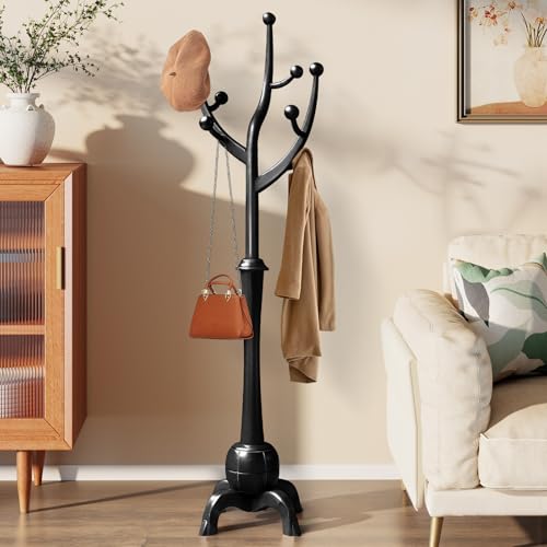 Image of WOOW DEPOT Heavy Duty Solid Wood Coat Stand, 8-Hook Freestanding Coat Rack with Weighted Stable Base, 73kg Load Capacity, Tree Branch Design for Hallway, Entryway & Bedroom