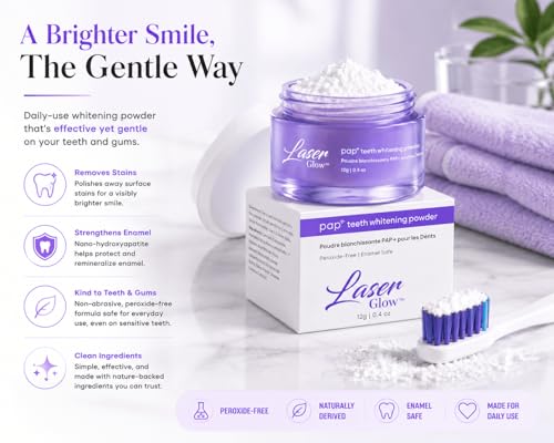 Image of Teeth Whitening Powder by LaserGlow, Pap+ Toothpaste Booster Powder with Nano Hydroxyapatite, Peroxide-Free Whitening Booster for Brighter Teeth, Daily Tooth Powder Additive