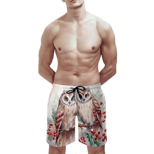 Mens Shorts Two Owls on The Tree Men Swim Trunks Quick-Dry Beach Shorts with Drawstring Pocket Bathing Suit3