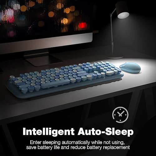 Image of KNOWSQT Wireless Keyboard and Mouse Combo Pale Blue - Colorful 104 Key 2.4G Round Keycap Typewriter Keyboards, USB Dongle Plug and Play, for Laptop, Windows, PC, Mac, Desktop