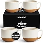 MIAMIO – 450 ml, lot de 4 Mug de latte en céramique – Set de tasse de café moderne élégant pour café, latte, thé, cacao chaud - Boissons Lave-vaisselle & Micro-ondes sans danger – Collection Aura (Cocoa crémeux, tasses à café(4X))