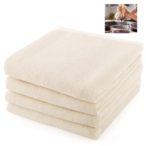 4 Pcs Cheese Cloths for Straining 50 x 50 cm Reusable and Washable Fine Muslin Cloths for Cooking Grade 100 Unbleached Cotton Cheesecloth for Nut Milk Butter Baking & Cooking
