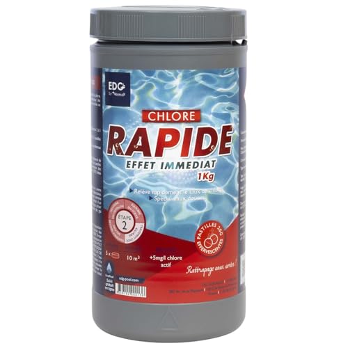 EDENEA - Chlore Rapide Piscine - Chlore Choc - Spécial Eaux Vertes - Boite 1kg - Pastilles 20g - Effet Immediat - EDG