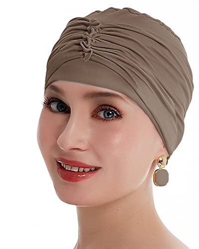 Osvyo Bamboo Soft Chemo Headwear Beanie Cap For Women Hair Loss- Hats For Cancer Handmade Light Brown #TOP1