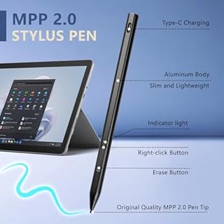 EVACH Rechargeable MPP 2.0 Tilt Pen for HP 2-in-1 Touchscreen Laptops,Genuine Digital Stylus Pen for HP Envy X360/Pavilion X360/Spectre X360 with 4096 Pressure Sensitivity and Palm Rejection,Black