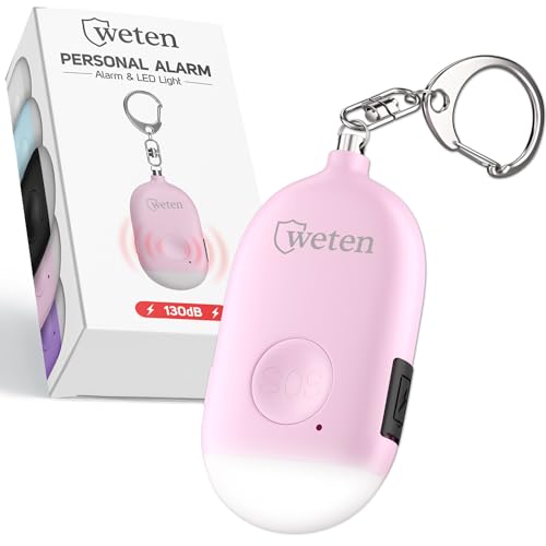 Weten Rechargeable Personal Alarm Keychain - 130dB Siren & LED Light - Stylish Personal Safety Alert...