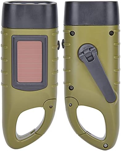 Bewinner Hand Crank Flashlight Solar Hand Crank Flashlight Emergency LED Portable Torch Gear Self Powered Charging Torch(ArmyGreen)