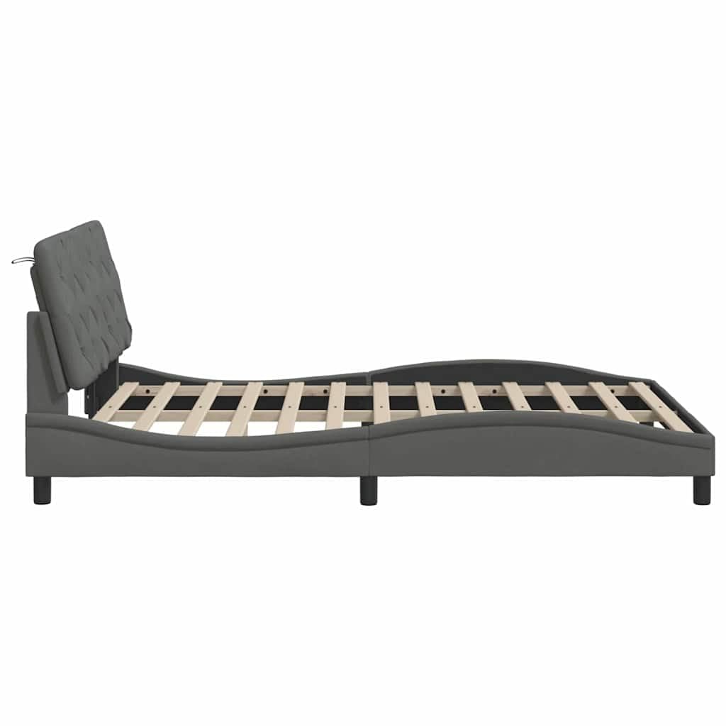 vidaXL Rama łóżka z LED bez materaca Ciemnoszara 140x190 cm Tkanina