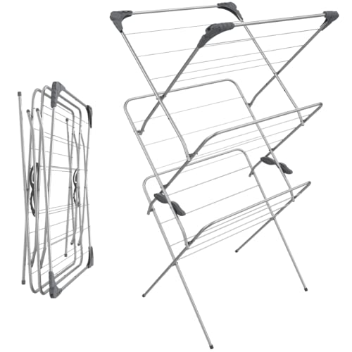 BARGAIN FACTORY 3-Tier Clothes Airer, with 16m Washing Line Drying Space, Clothes Rack Indoor Outdoor All Weather Clothes Airer/Drying Rack