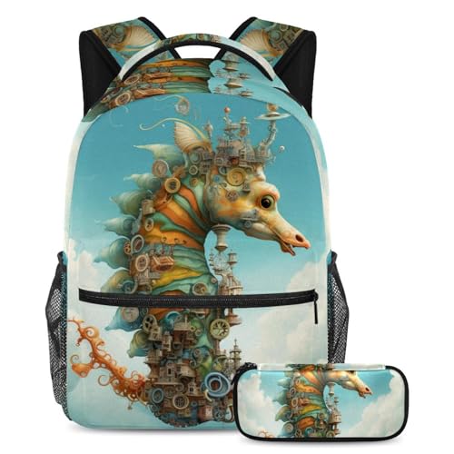 Ensemble de cartable art abstrait hippocampe grand modèle aux finitions durables pour élèves