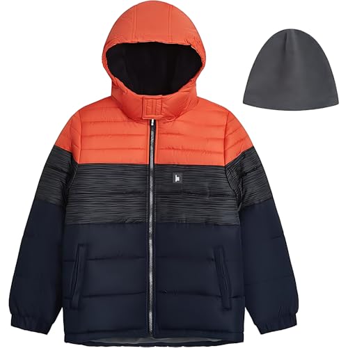 LONDON FOG Boys' Little Active Puffer Jacket Winter Coat, Orange Night, 7