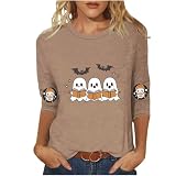 Fall Halloween Shirts for Women 2026 Holiday 3/4 Sleeve Tees Tops Khaki