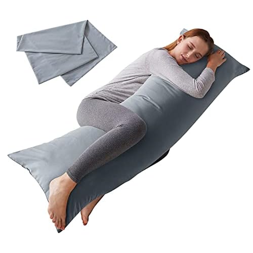 ELNIDO QUEEN Body Pillow with Pillowcase - Soft Long Bed Pillow for Adults - Breathable Full Body Pillow Insert for Sleeping, 20x54inches, Grey