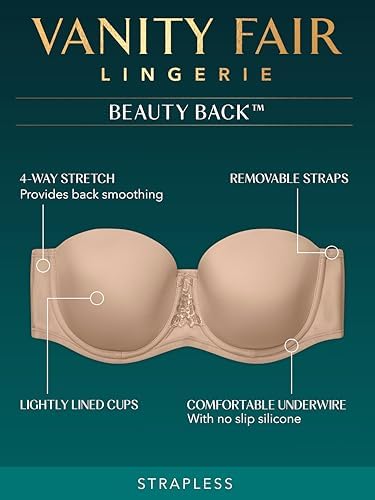 Image of Vanity Fair Women's Beauty Back Smoothing Strapless Bra, 4-Way Stretch Fabric, Lightly Lined Cups up to H