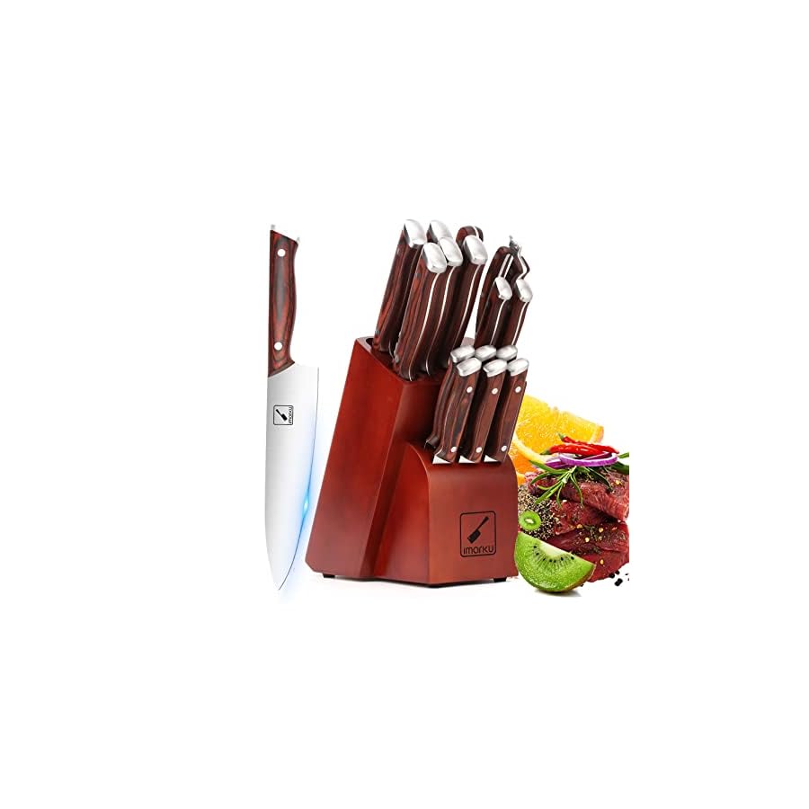 Kitchen Knife Set with Block,imarku 16-Piece Professional Knife Sets,Japanese Chef Knife Set German High-Carbon Stainless Steel Knives Set with Knife Sharpener