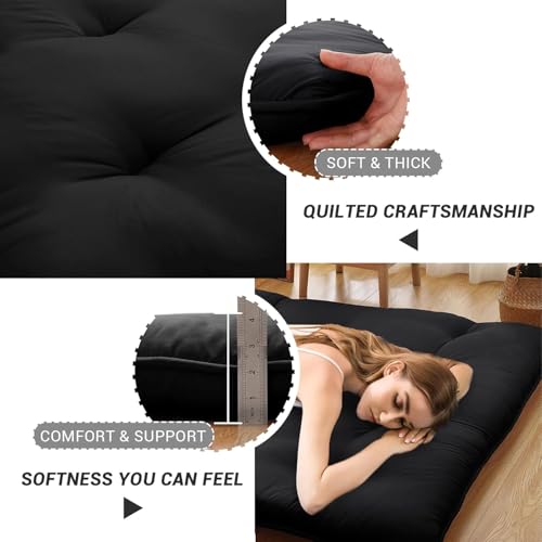 Image of Deevine Craft Quilt Cotton Floor Bed Mattress, Foldable,Rollable Movable Single Bed Comfort Gadda 1 Sleeping Capacity, S Quilted Design (Black, Single Bed 72X36X5 Inches)