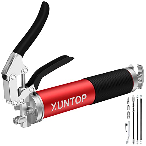 XUNTOP Pompe à Graisse à Une Main 6000PSI Pistolet à Graisse à Levier avec Tuyau Flexible et Poignée de Pistolet Graisseurs pour Cartouches de 400g et 500g de Beurre en Vrac Cover