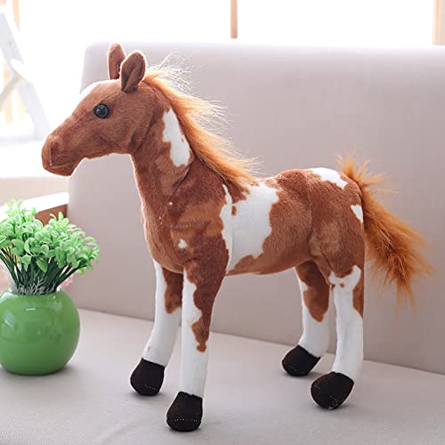 Plush Stuffed Animal Horses Doll Toys Simulation Pony Figure Doll Soft Stuffed Animal Foal Supple Ponytail Standing Horse Cute Vivid Horse Home Decor Gifts For Kids Adult Light Brown White 30Cm #TOP2