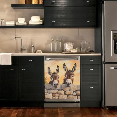 Image of BVBOX Dishwasher Magnet Cover 23 inchx26 inch, Reusable Magnetic Refrigerator Covers, Dishwasher Magnets Decorative Cover Fridge Door Skin Panel Stickers for Home Kitchen Appliance,Donkey