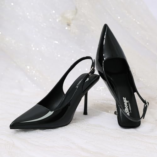 Image of RIBONGZ Sexy Slingback Pumps Elegant Dressy Heels for Women Closed Toe Pointy High Heels Wedding Bride Prom Party Evening Shoes